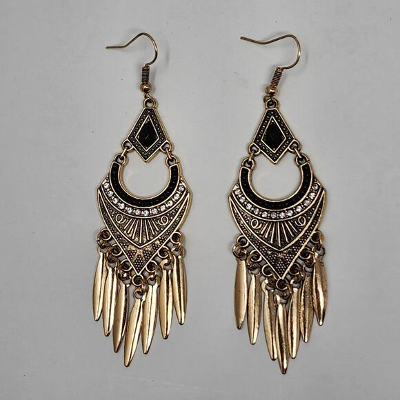 Roaring Twenties Gold Filigree Boho Earrings - Picture 1 of 5